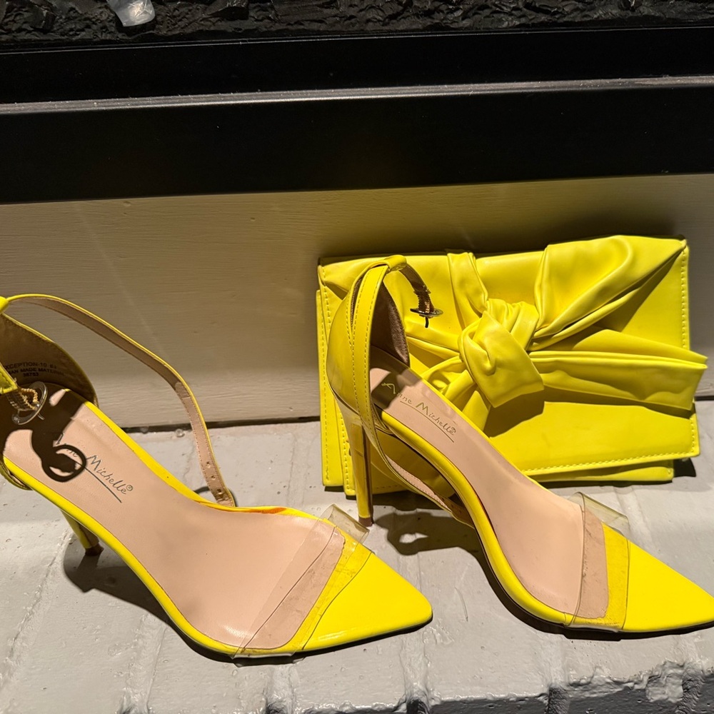 Yellow High Heel Sandals and purse